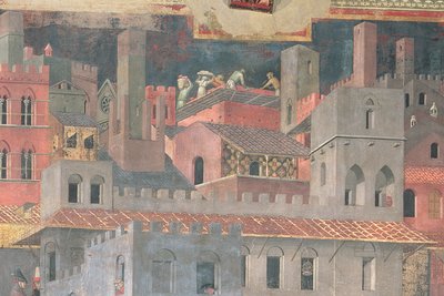 Détail du Bon gouvernement dans la ville, 1338-40 - Ambrogio Lorenzetti